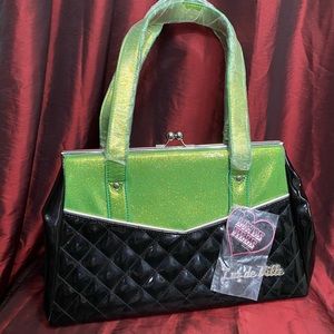 Lux De Ville Green & Black Kiss Lock Purse